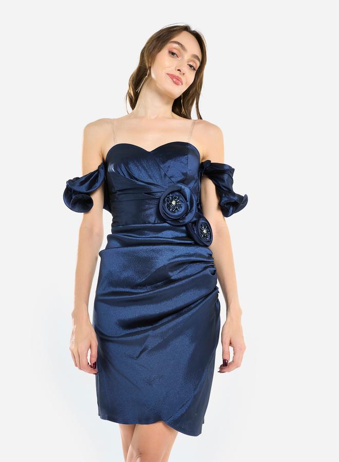 House of Moda Women Rosette Detail Satin Mini Dress - Image 5